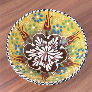 Handcrafted Yellow Floral Ceramic Bowl Mini Dipping Sauce Dining Kitchen Dinner